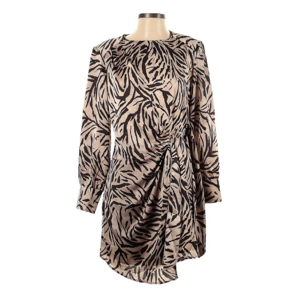 Dress Forum Zebra Print Blouson Mini Dress S NWT Tan Black Long Sleeve 90s Glam